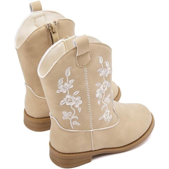 ⚡Girls 4-Camel Microfiber Little Kids Mid Calf Western Pointed Toe Riding Boots - Picture 4 of 6